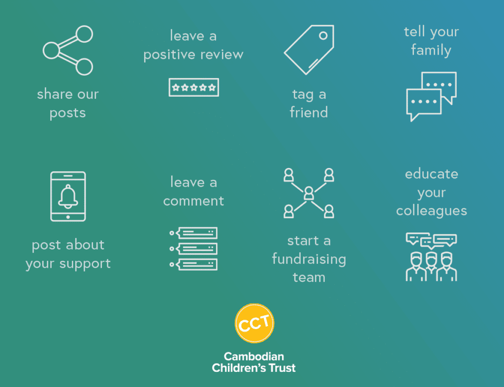Infographic "How to help CCT without spending a cent"
1.Share our post 2. Leave a positive review 3.Tag a friend 4. Tell your family 5.Post about your support 6. Leave a comment 7.Start a fundraising team 8.Educate your colleagues