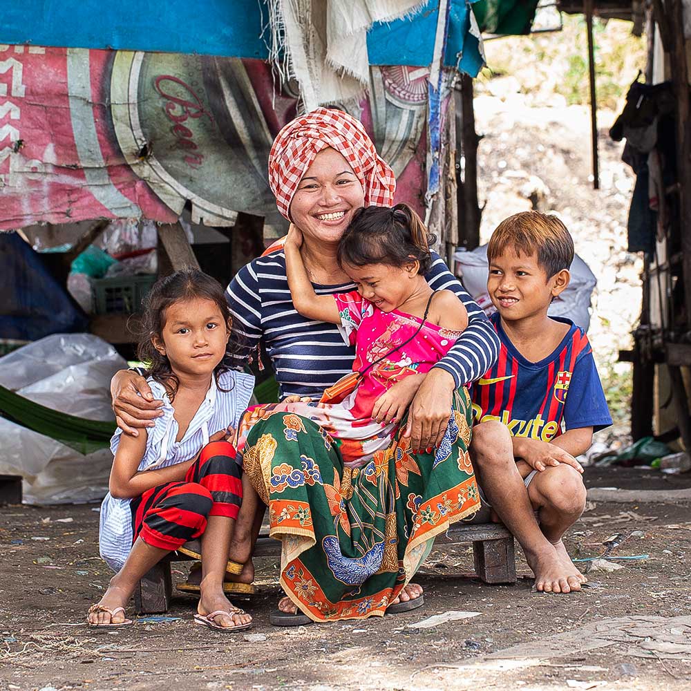 Family portrait of a Cambodian mother and her 3 children